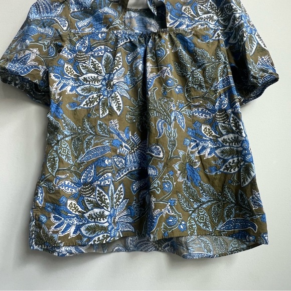 Talbots Tie Back Short Sleeve Top Women's Large Lively Floral Preppy Garden Puff - Picture 10 of 11